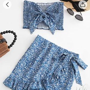 Zaful floral smocked bandeau top and skirt